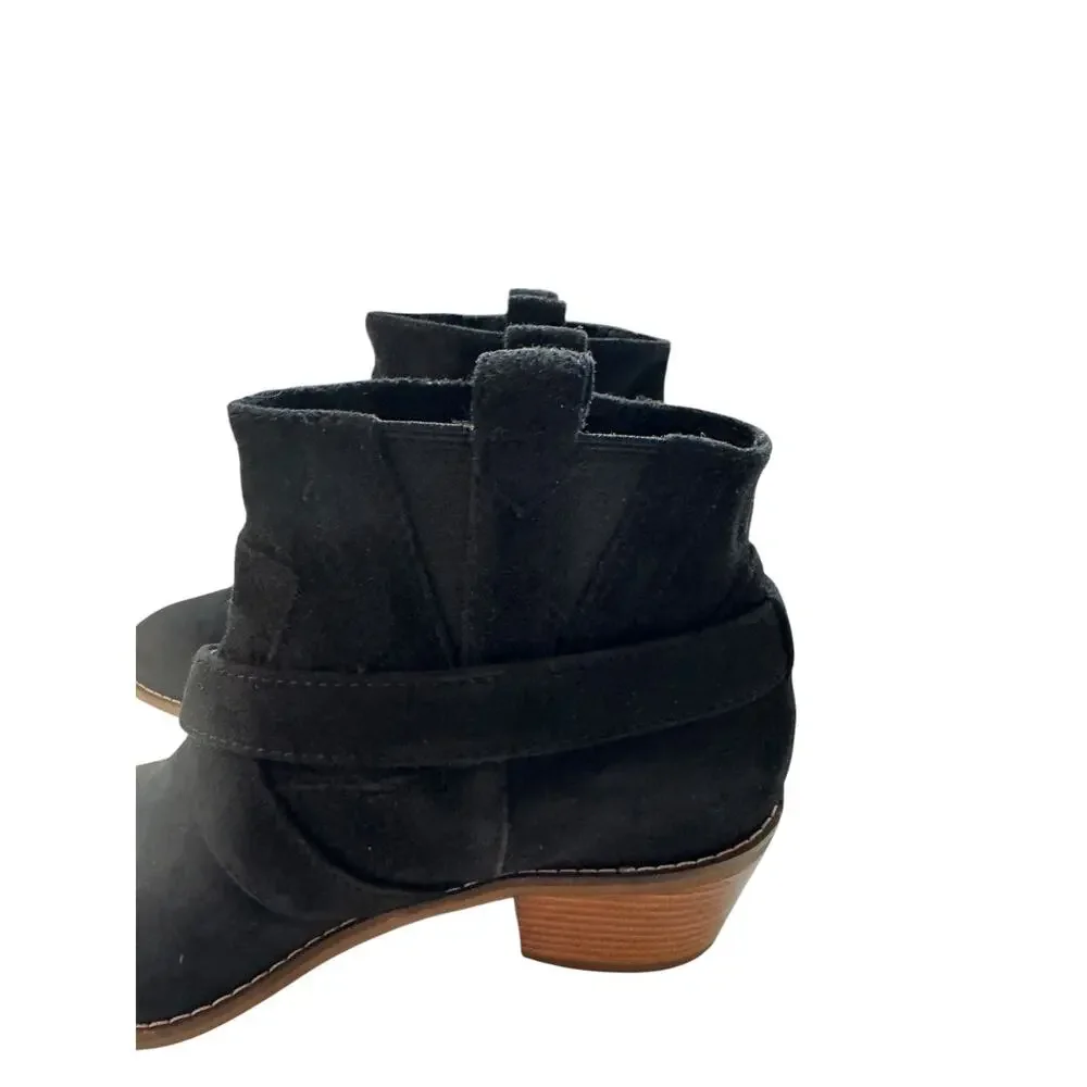 Cole Haan Grand.OS Black Suede Moto Ankle Booties Buckle Strap 2” Heel Women’s 6